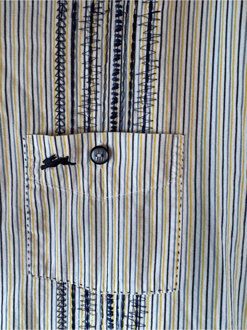 Men's Striped Button-Up Shirt - White with Navy Accents - Picture 4 of 9